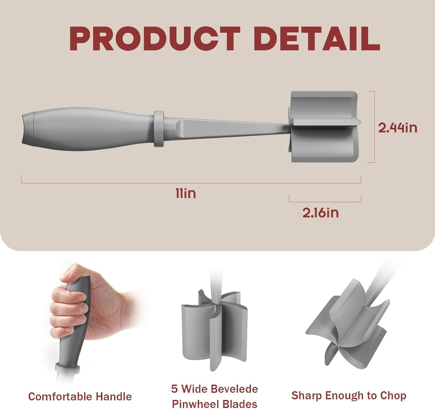 Skiennix Meat Chopper - Premium Heat Resistant Hamburger Grinder for Ground Beef | Grey