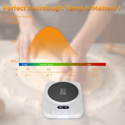 Banyaa Sourdough Starter Warmer with Temp Strips - Precise Thermostat (70-110°F), Intelligent Memory & 24H Timer, Bread Baking Supplies Tools (White)