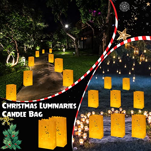 Sabary 100 Pack White Flame-Resistant Christmas Luminary Bags with Tree Cutouts, Reusable Paper Lanterns for Holiday Decor