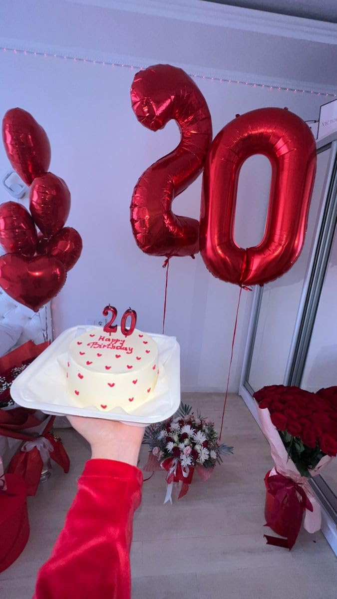 Red Number 0 Balloon 40 Inch, 0 Balloon Number for 10th 20th 30th 40th 50th 60th Birthday Decorations, Red Party Supplies