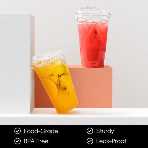 AOZITA 100 Pack 20 oz Plastic Cups - BPA-Free Disposable Iced Coffee Cups with Strawless Sip-Lids