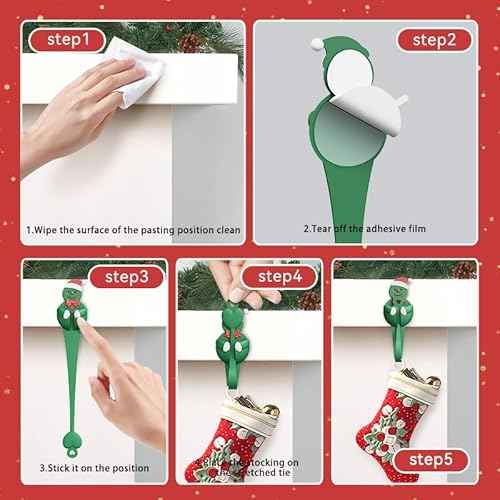 6 PCS Christmas Garland Hanger for Mantle Garland Hooks, Christmas Fireplace Stocking and Garland Hanger, Reusable Adhesive Wreath Hooks for Xmas Door Frame Staircase Decoration (White)