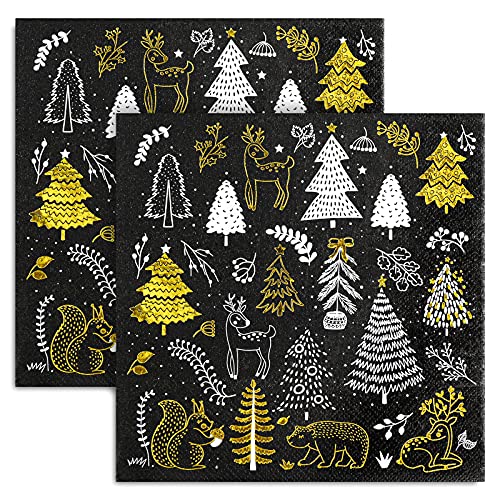 Christmas Paper Napkins 80 Pack 6.5 x 6.5 inch Disposable Holiday Party Tableware