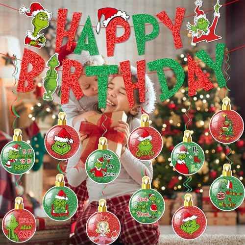 Christmas Birthday Banner - Christmas Birthday Decorations for Whovillie Party