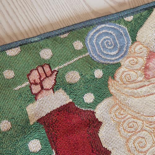 AureoMadis Santa Table Runner 13x70 in Jacquard Woven with Tassels, Red Santa & Lollipop Design