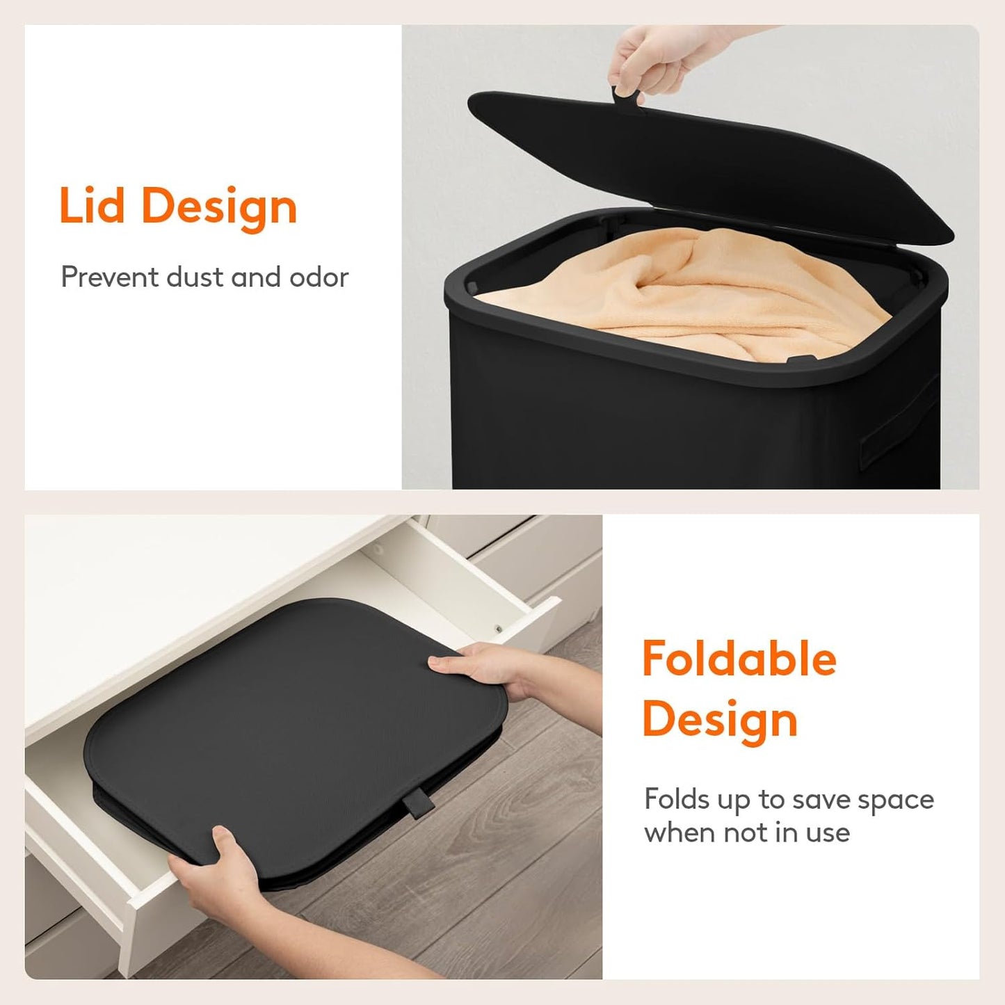 Lifewit 105L Large Laundry Basket - Foldable Hamper with Lid & Removable Bag | Black