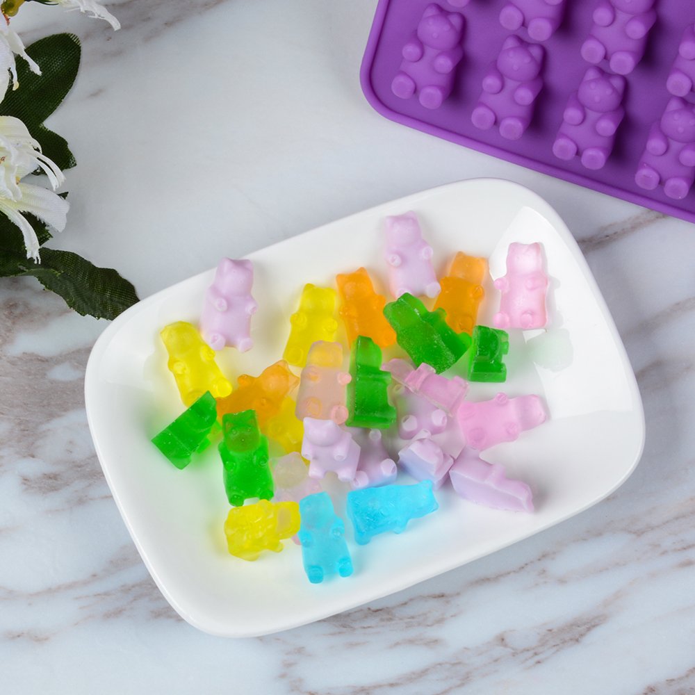 Gummy Molds, Bear Dinosaur Heart Mini Donut Silicone Gummy Molds with 2 Droppers, Pack of 4 Silicone Candy Mold