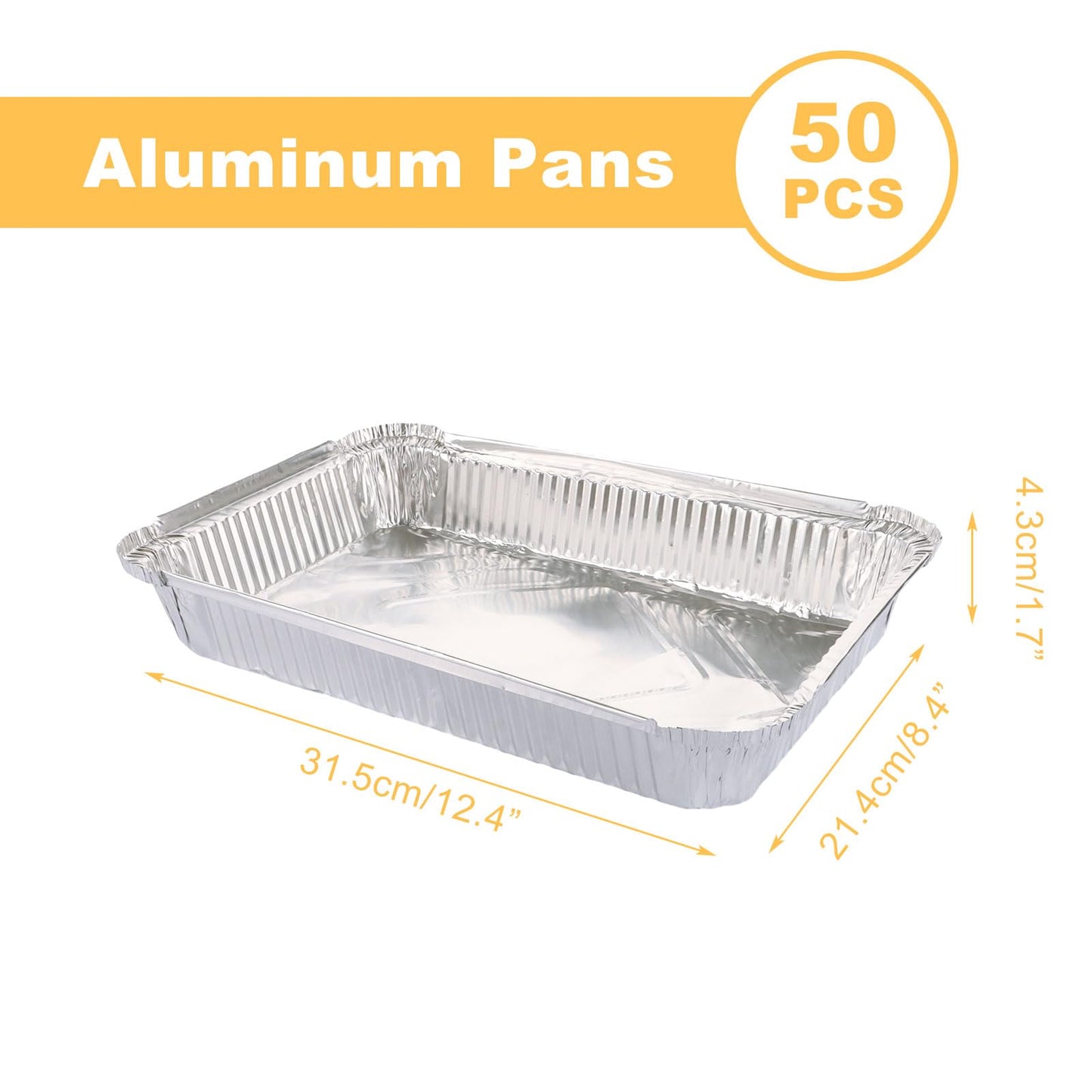 MUXHEL 50 Pcs 9 x 13 Aluminum Pans, Aluminum Foil Pans, Disposable Foil Trays for Baking, Cooking, Freezing and Storing Food