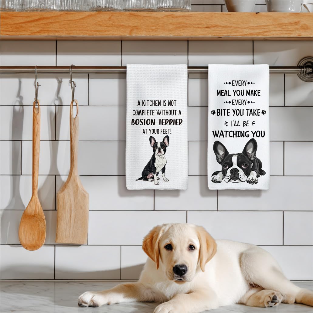Tzhim Boston Terrier Gifts Kitchen Towels Set of 2, Boston Terrier Gifts for Women, Boston Terrier Decor Hand Towels, Boston Terrier Dog Tea Dish Towels for Kitchen, Dog Kitchen Decor, 16x24inch