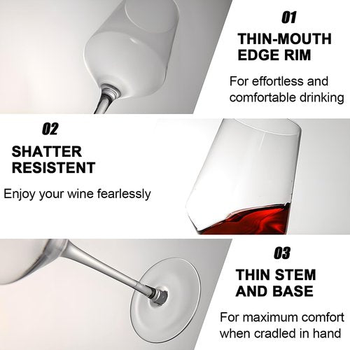 Hand Blown Red Wine Glasses Set of 4 – Premium Crystal Wine Glasses With Long Stem 14 oz – Daily Use, Unique Wedding Anniversary or Birthday Gift – Ideal for Restaurants, Home Bar