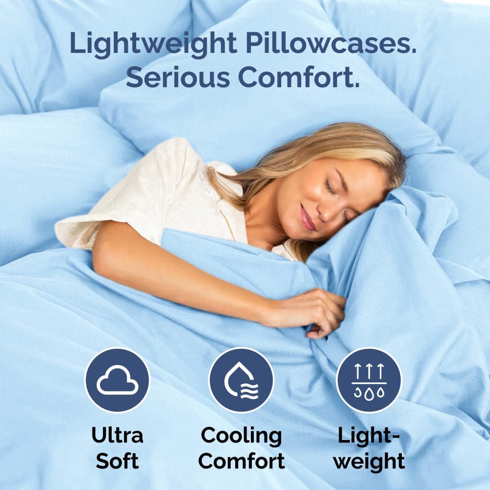 Queen Pillow Cases by [Brand Name] - Ultra Soft Hotel Quality Covers | Wrinkle-Free & Fade Resistant - Light Blue, Set of 2