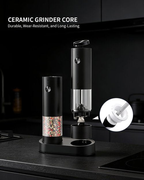 CIRCLE JOY Electric Salt and Pepper Grinder Set - Rechargeable Automatic Mill with LED Light & Adjustable Coarseness | 140ml Capacity
