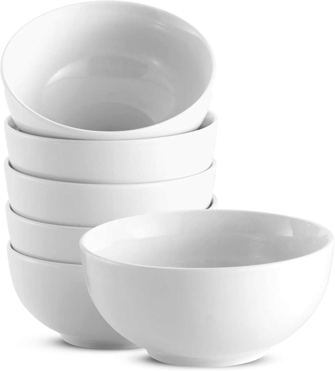 KooK Ceramic Cereal Bowls - Microwave & Dishwasher Safe Porcelain Dishes | 24 oz, Set of 6, Marshmallow White
