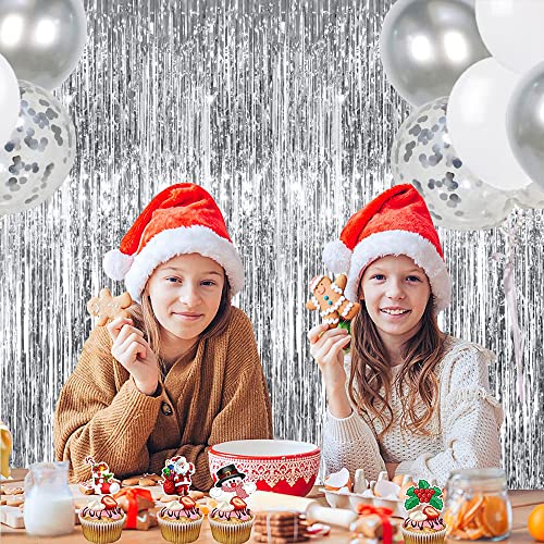 TONIFUL 3-Piece Silver Foil Tinsel Curtain Backdrop 3.28ft x 6.56ft – Photo Booth Fringe Decor