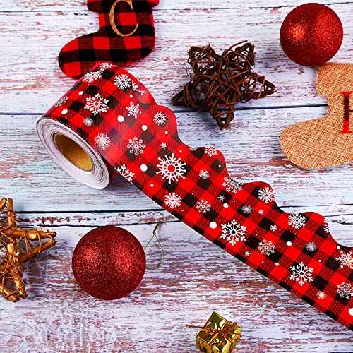 Elcoho Christmas Bulletin Board Border Red and Black Plaid with Snowflake Wave Border Trim for Classroom Decoration, 65.6 feet