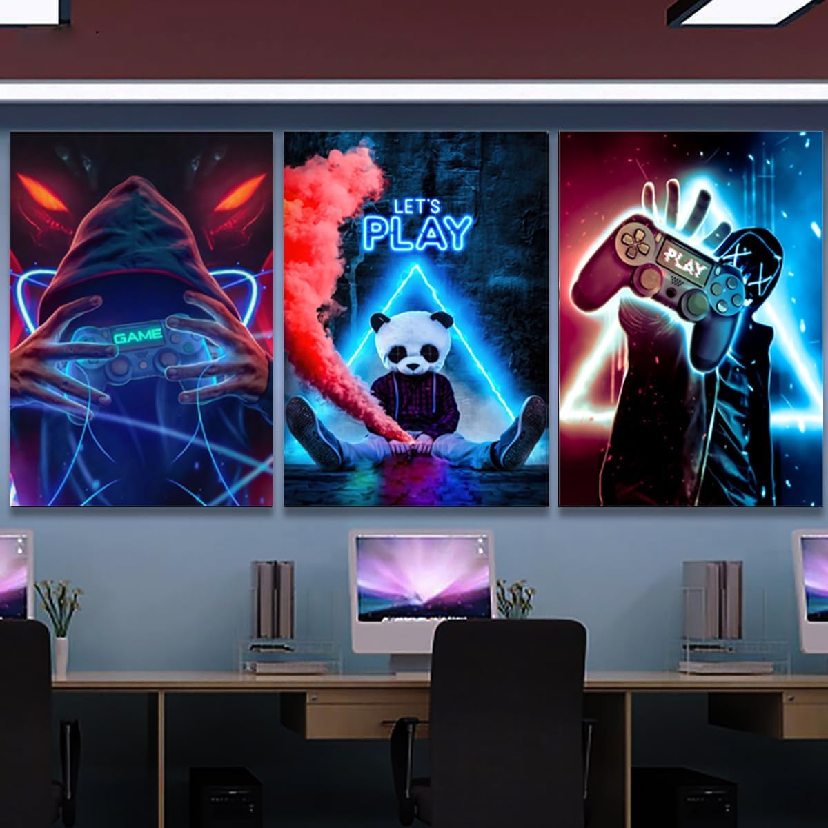 NCYEL Gamer Wall Art Set - Neon Canvas Prints for Cyberpunk Decor | Unframed 12x16 Inches Posters for Game Room, Bedroom, Office