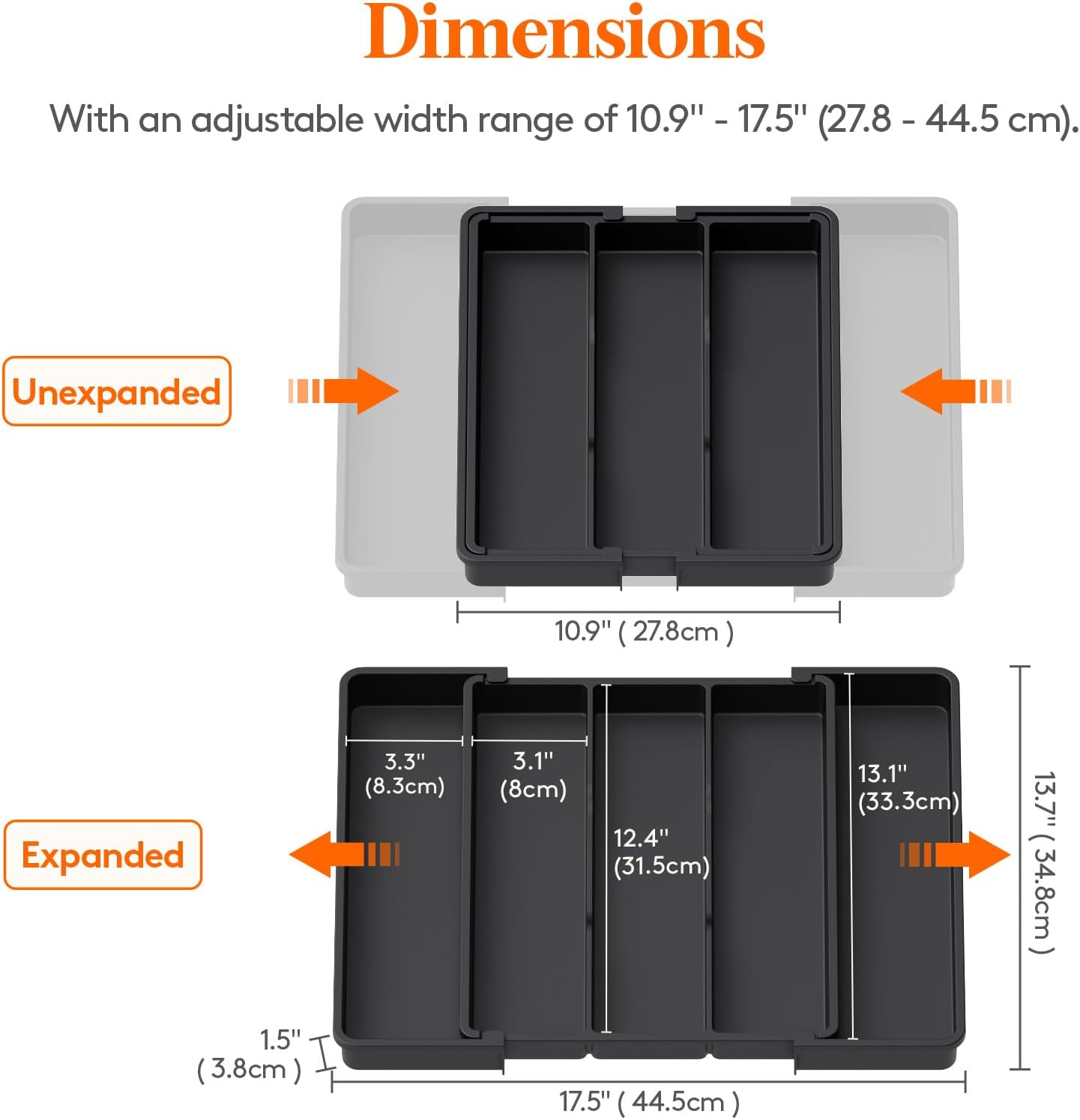 Lifewit Utensil Organizer for Kitchen Drawers, Expandable Cooking Utensil Tray, Adjustable Cutlery Silverware Flatware Holder, Plastic Spatula Tools Storage Divider, 11-18 x 14", Black