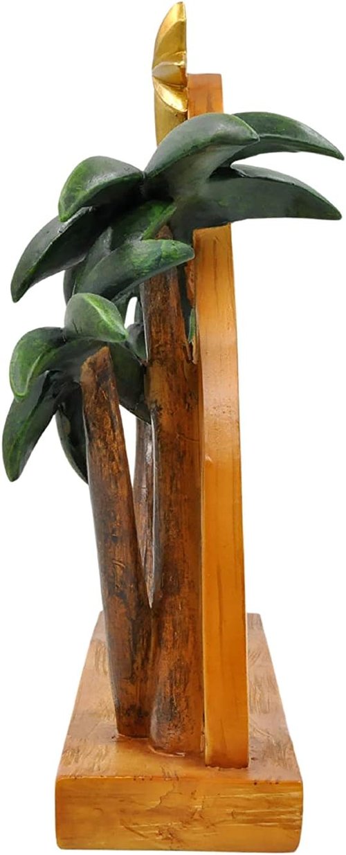 "Comfy Hour 11" Rustic Wood Nativity Stable - Star & Palm Trees | Christmas Figurine Backdrop Decor
