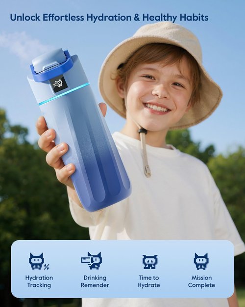 BOOST Smart Water Bottle with Reminder & Tracker, 16oz Kids Water Bottle for School, DIY Refrigerator Magnets, BPA-Free Vacuum Insulated Stainless Steel, Ideal for Mother's Day