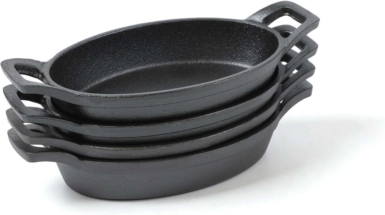 HAWOK Cast Iron Oval Serving Au Gratin Cookware Set of 4………