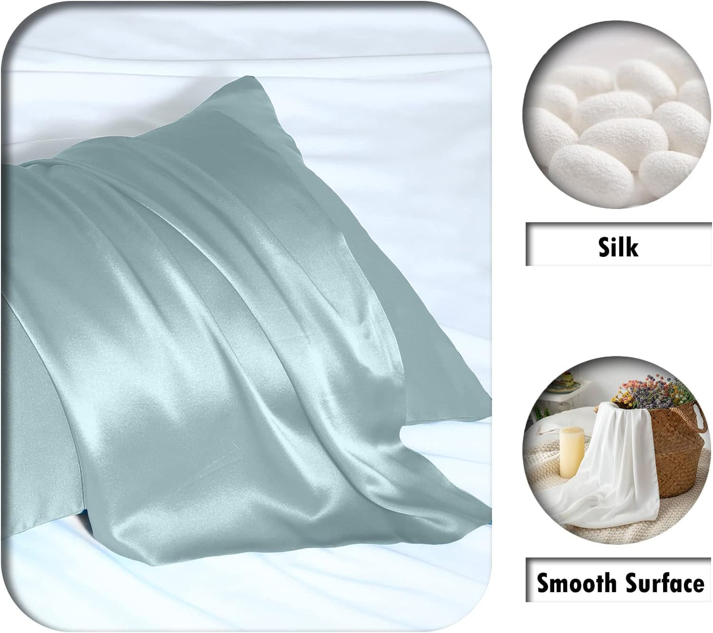 Mulberry Silk Pillowcase - Soft & Breathable for Hair and Skin | Standard Size 20" x 26" (Haze Blue)