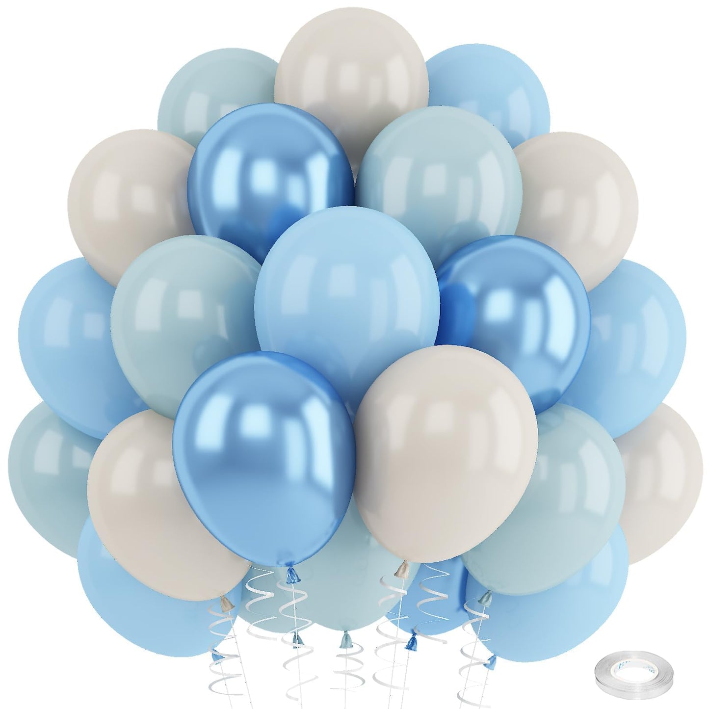Blue White Sand Balloons Dusty Slate Fog Pastel Metallic Blue Beige Balloon 12INCH Helium Latex Balloon for Arch Kids Birthday Party Decorations Baby Boy Shower Christening Bridal Wedding Decor