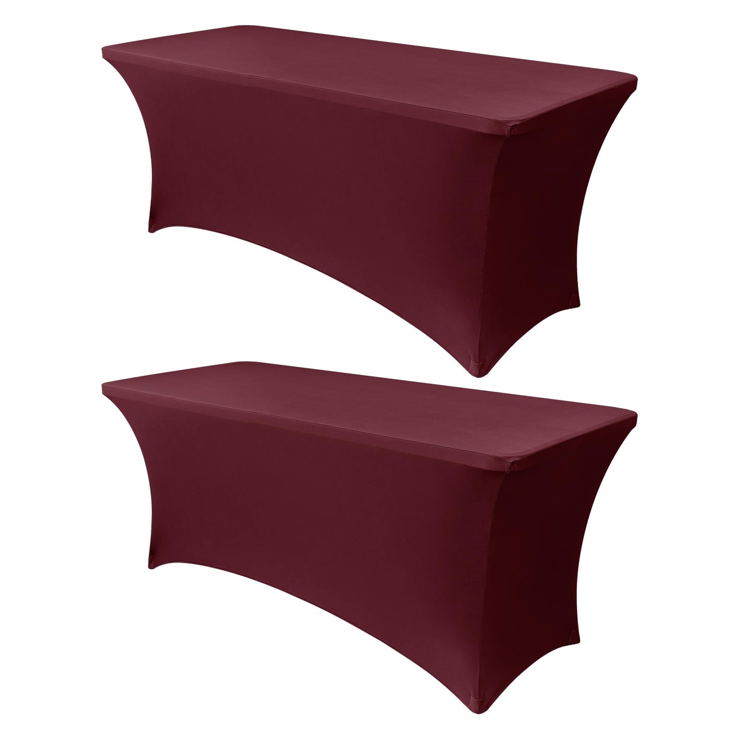Obstal 8Ft Stretch Spandex Table Cover for Standard Folding Tables - 2 Pack Universal Rectangular Fitted Tablecloth for Party, Banquet, Events, Trade Show (Wine Red, 96L x 30W x 30H Inches)