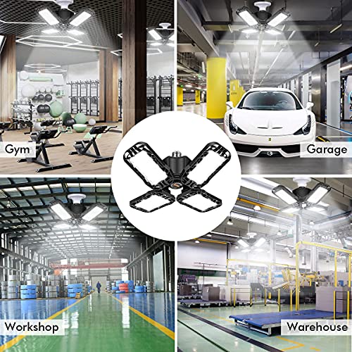 LED Garage Light 4 Pack - Ultra Bright 120W Deformable Ceiling Fixtures with Adjustable Panels for Workshop Basement Attic