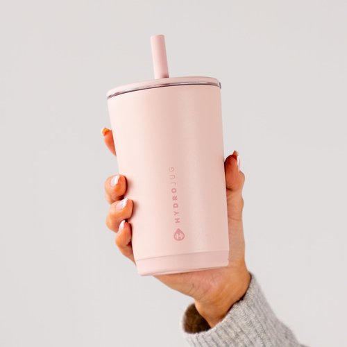 HydroJug Everyday Tumbler 14 oz – Ceramic-Lined Insulated Tumbler with Straw and Soft-Touch Lid, Cup Holder Friendly, Double-Wall Vacuum Insulation, Reusable Travel Cup – Dusty Rose