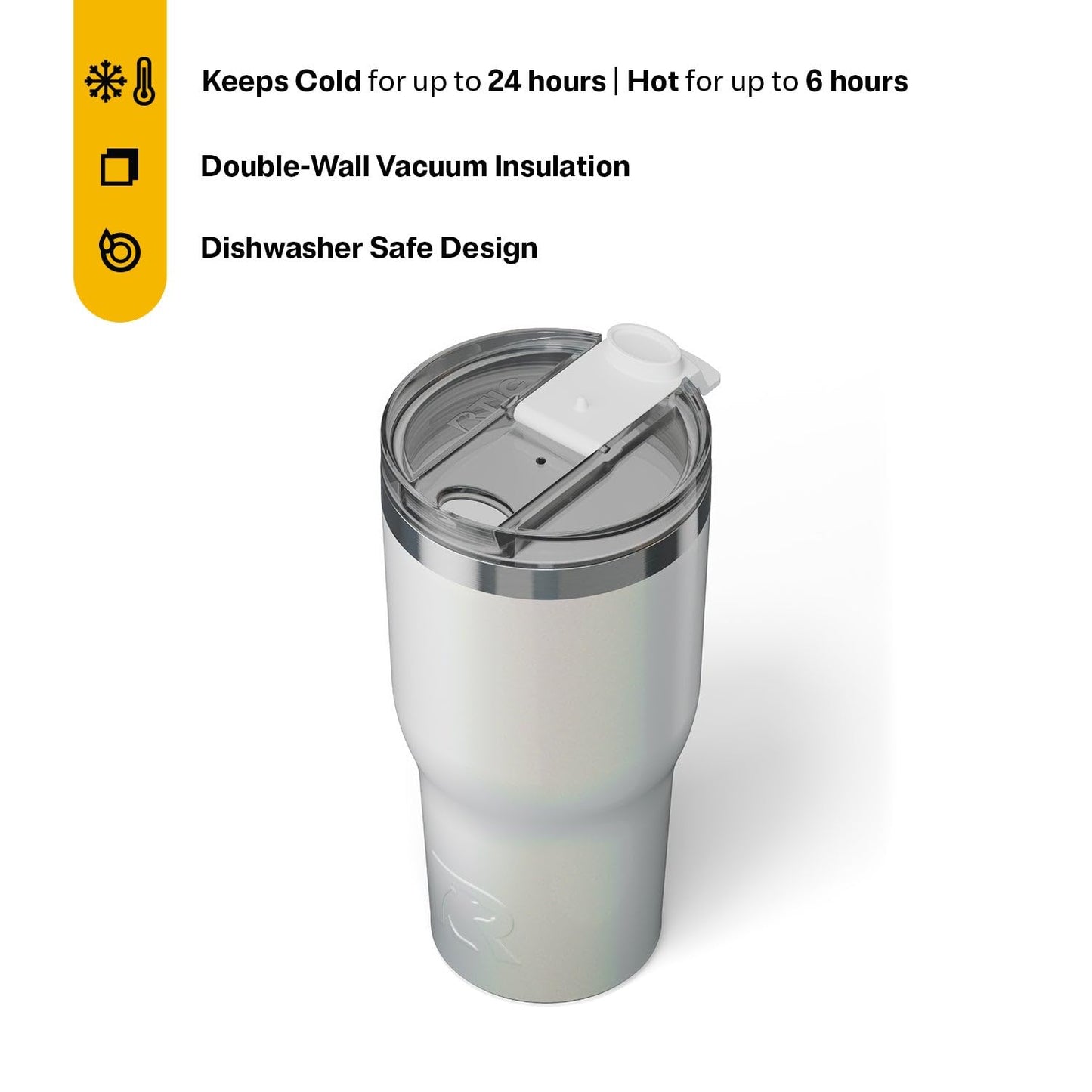 RTIC 30oz Essential Tumbler with Lid, Ceramic Lined, Insulated, Stainless Steel, Metal, Double Wall Vacuum-Insulation, Travel Cup for Iced Coffee, Tea, Hot and Cold Drink, Cool Grey Glitter