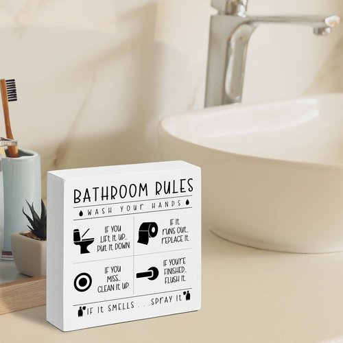 Funny Bathroom Wooden Box Sign - Rustic Farmhouse Decor for Restroom | Perfect Gift for Holidays