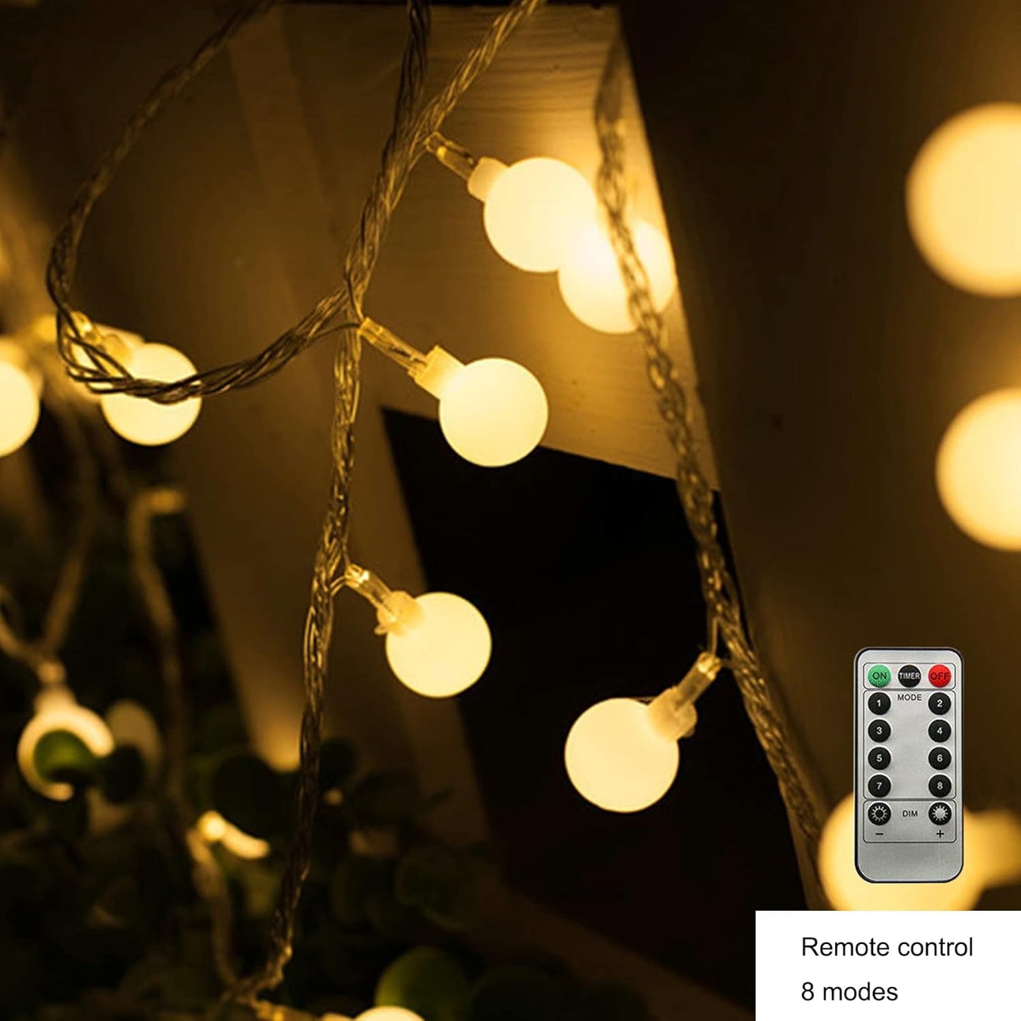 ZIMINGU LED Ball String Lights - 19.6FT 40 LEDs Waterproof Fairy Lights with Remote Control | Warm White Decor for Parties & Weddings