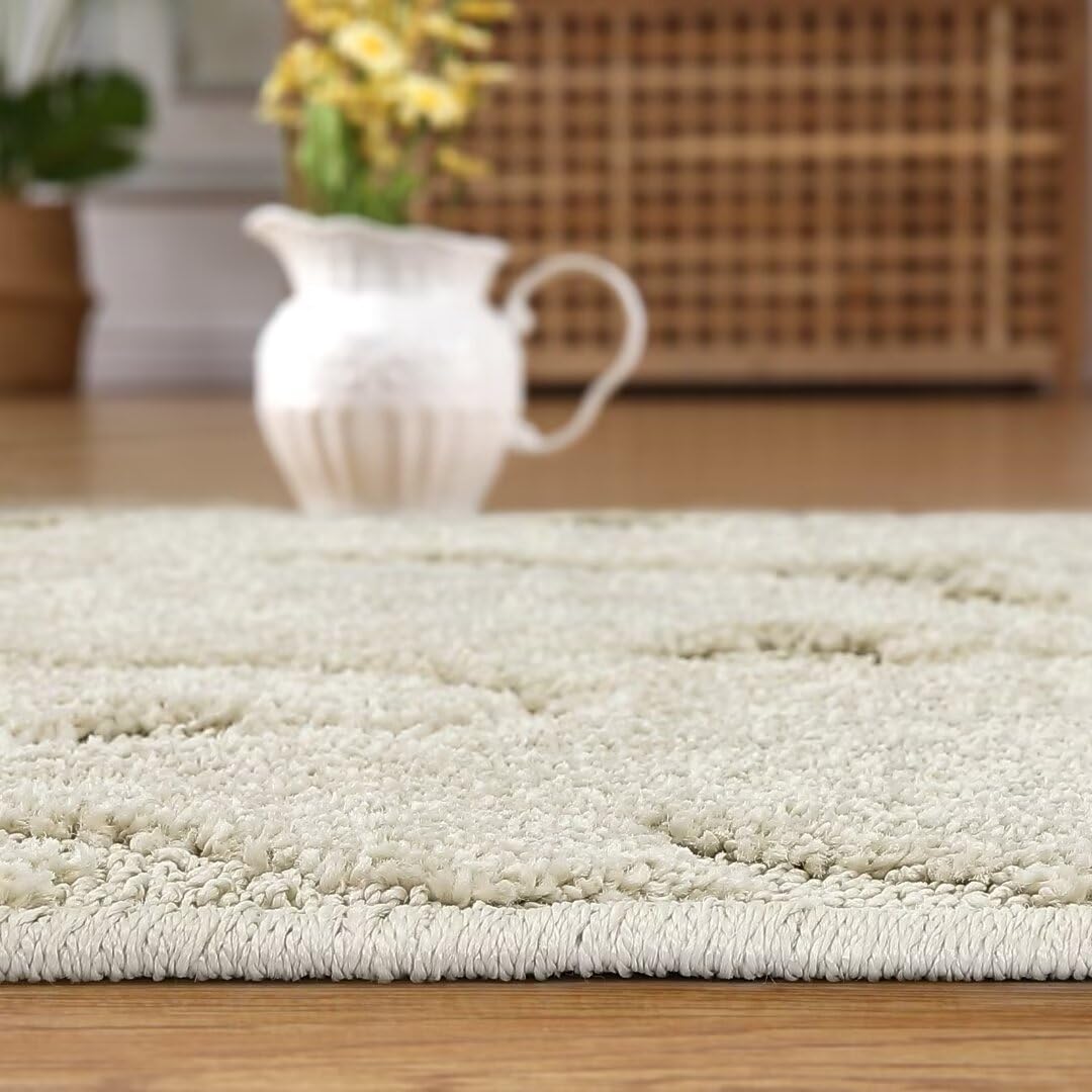 GlowSol Area Rug 4x6 Non-Shedding Modern Abstract Boho Tribal Throw - Thick Fluffy Moroccan for Bedroom, Living Room, Nursery, Beige