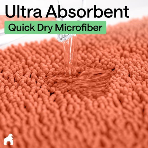 GORILLA GRIP Bath Rug Mat - Thick Soft Absorbent Chenille | Quick Dry Microfiber, 44x26, Coral