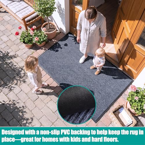 ITINA Grey 3x16 ft Long Door Runner Mat - Commercial Non-Slip Hallway Rug