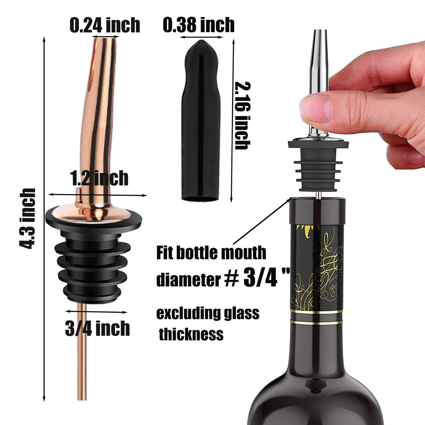 Pafusen 24 Pack Liquor Bottle Pourers, Liquor Pour Spout for Liquor Bottles, Stainless Steel Olive oil Dispenser Spout, Alcohol Pourer Dust Caps Long Covers, Rose Gold