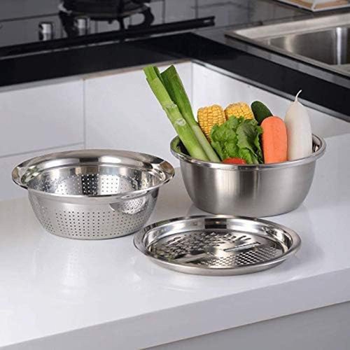 Germany Multifunctional Stainless Steel Basin - 3-in-1 Vegetable Cutter, Slicer & Strainer (10.2")