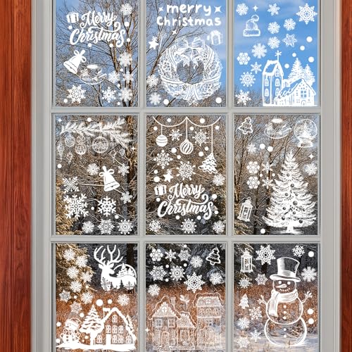 146 PCS White Christmas Window Clings for Glass, Double-Sided,