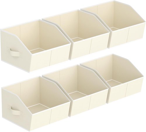 Homsorout Storage Bins - Small Trapezoid Closet Organizer Baskets with Handles | 6 Pack, Beige