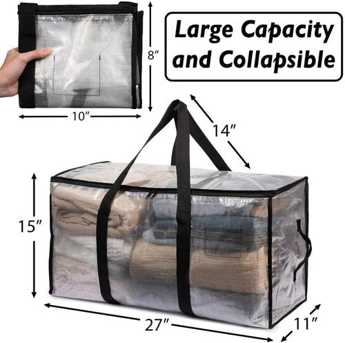 ClearSpace Heavy Duty Moving Bags - Large Storage Bags with Zippers & Backpack Straps | 4 Pack for Easy Packing