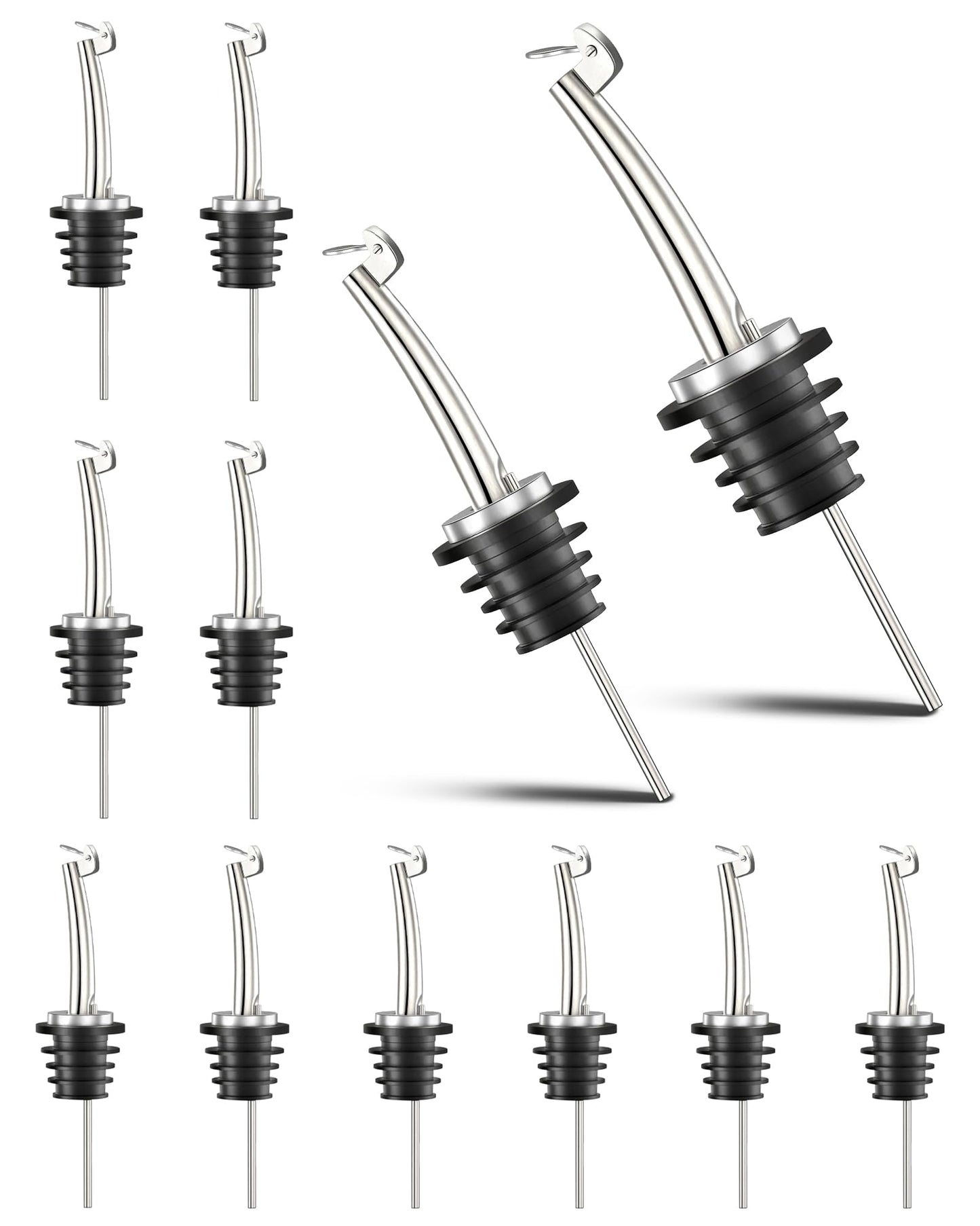Ziimlpo Liquor Pour Spouts, 12 Pack Classic Bottle Pourers Liquor Pourers with Flip Top, Stainless Steel Pour Spout for Liquor Bottles, for Alcohol, Olive Oil,Bar Bartender Accessories