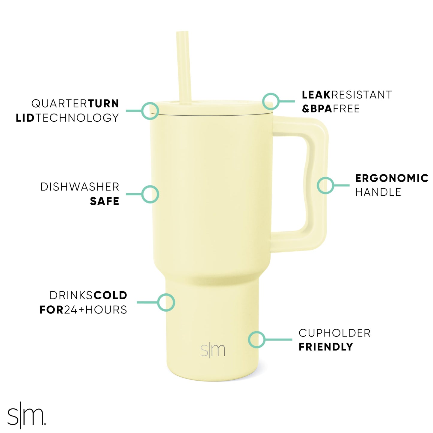 Simple Modern 30 oz Trek Tumbler with Handle and Straw Lid | Cup Holder Friendly Insulated Stainless Steel Travel Mug | Buttercup