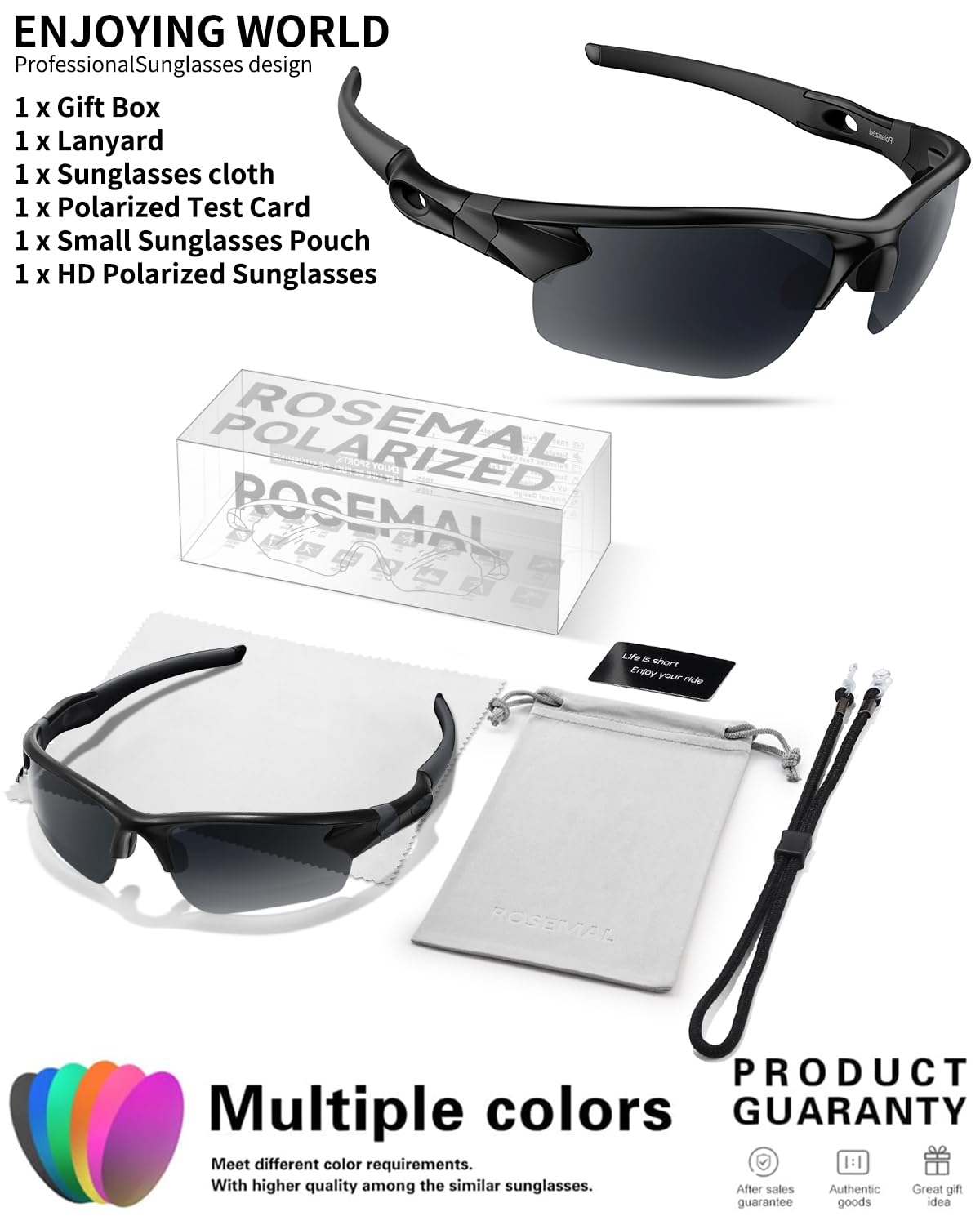 Rosemal Polarized Sunglasses for Men Women Running Sunglasses Sports Cycling Driving Fishing Baseball Golf TAC UV400 TR90