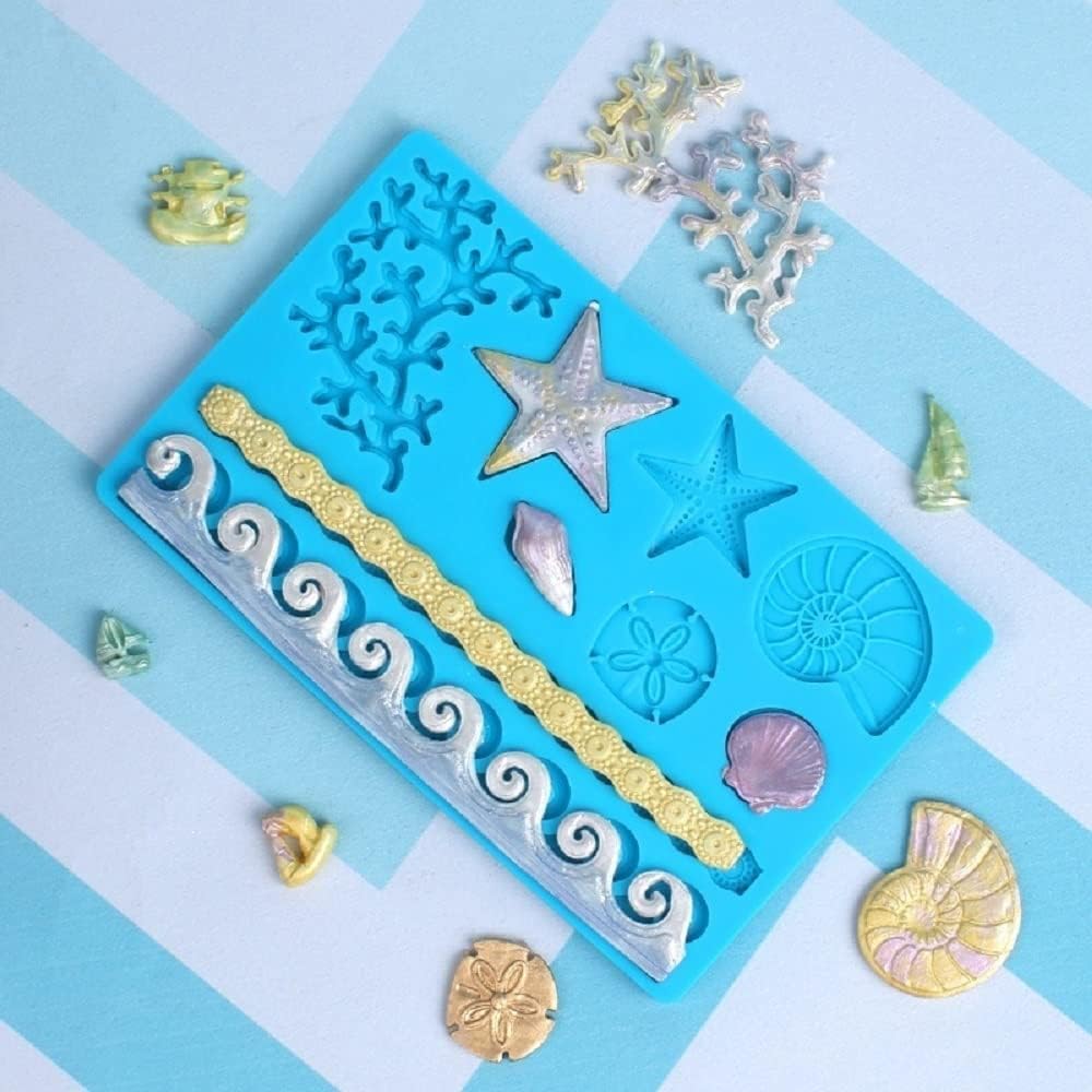 Silicone Sea Shell & Starfish Fondant Mold - Non-Stick Cake & Candy Decorating Tool