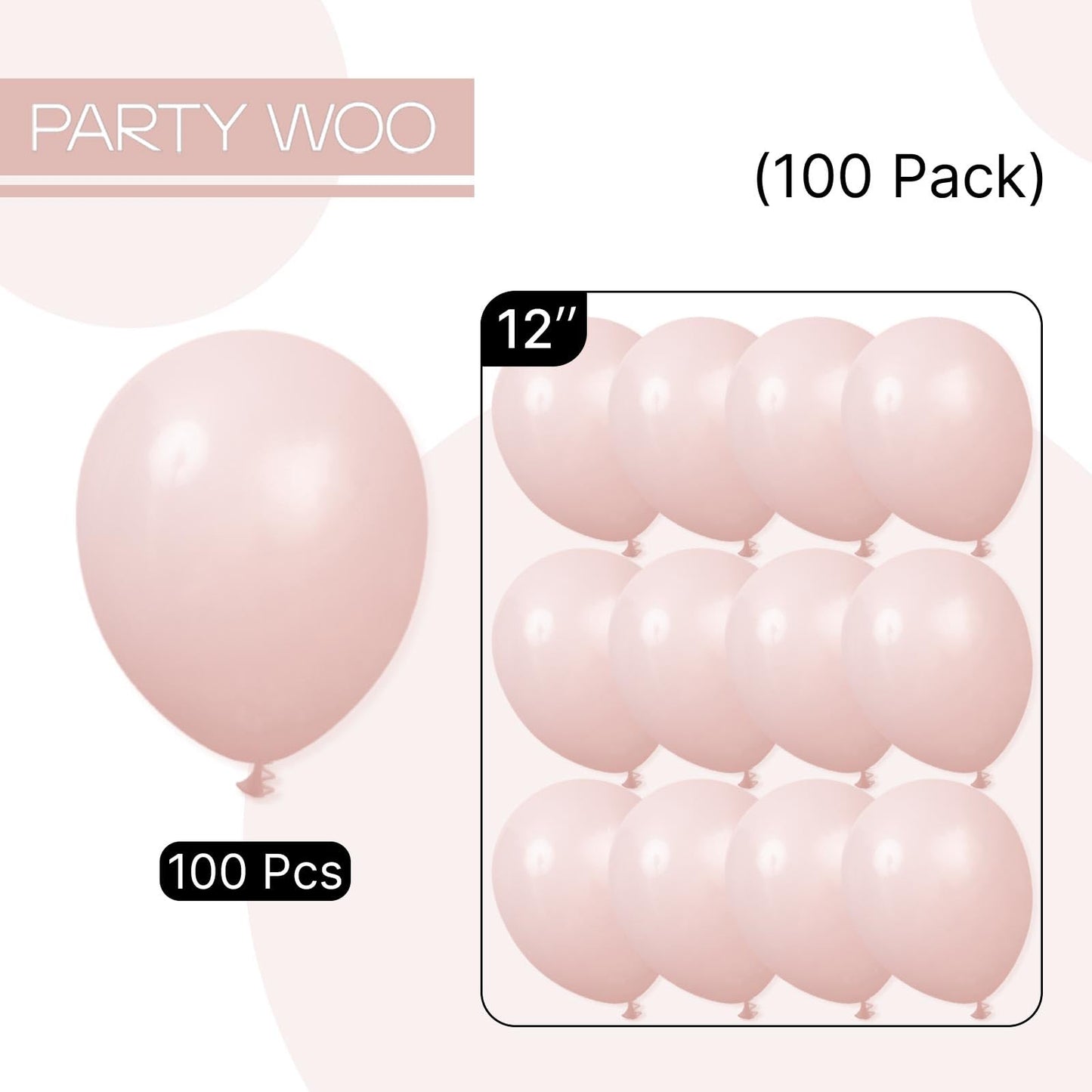 PartyWoo Dusty Pink Balloons 100pcs 12 Inch Boho Blush Lilac Pink Latex Helium Balloons for Princess Birthday Baby Shower Graduation Gender Reveal Anniversary Bachelorette Party Decorations Pink-F54