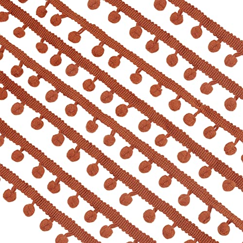 PH PandaHall 20 Yards Pom Poms Balls Fringe Trim, 24mm Trim Fringe Brown Sewing Ribbon Crafts Pompoms Tassel Lace for Sewing Pillow Clothing DIY Crafts Party Home Decoration, 8mm Balls