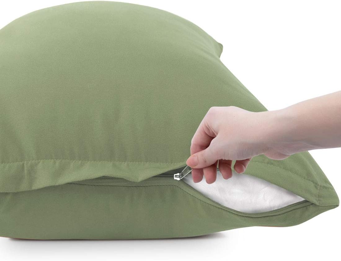 PiccoCasa Zippered Pillowcases - 100% Brushed Microfiber Polyester | Soft & Comfortable Set of 2 (Standard 20"x26") in Sage