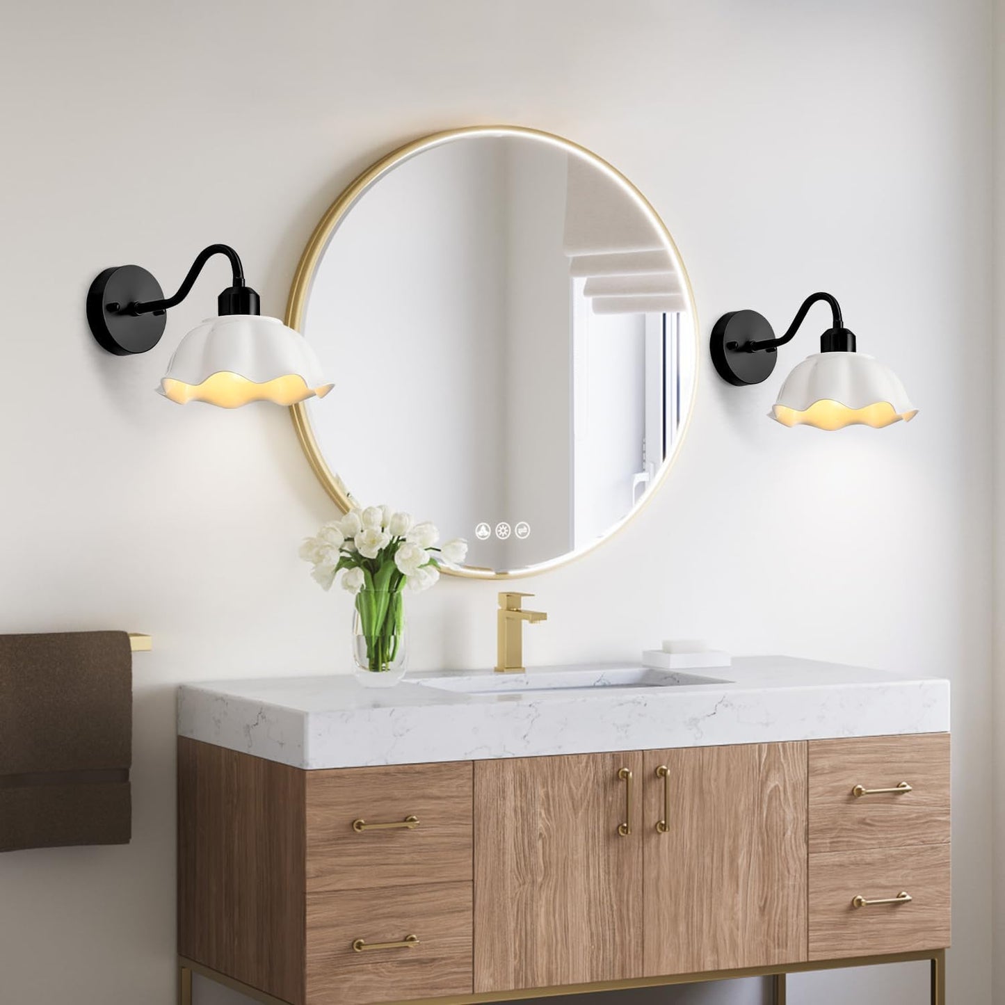 Gold Wall Sconce 1-Light Modern Wall Lighting Fixture Farmhouse Vanity Sconces Lights with Milk White Glass Shade Indoor Wall Sconce Lamp Wall Mount Light Fixture for Bedroom MWL02-1A
