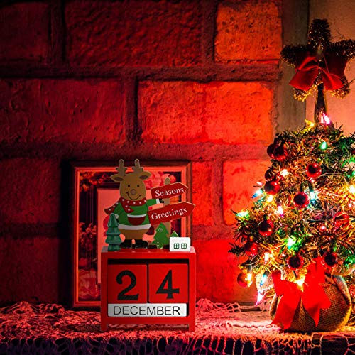 Kesoto 2 PCS Wooden Advent Calendar Christmas Office Decoration, Santa Claus and Reindeer