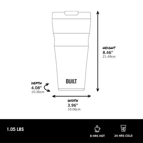 BUILT 24oz Shasta Double Wall Vacuum Insulated Stainless Steel Tumbler with Easy to Clean Flip to Open Lid, Oat